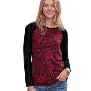 Sundance Enchantress New Velvet Long sleeve boho Top sz S embroidered black red